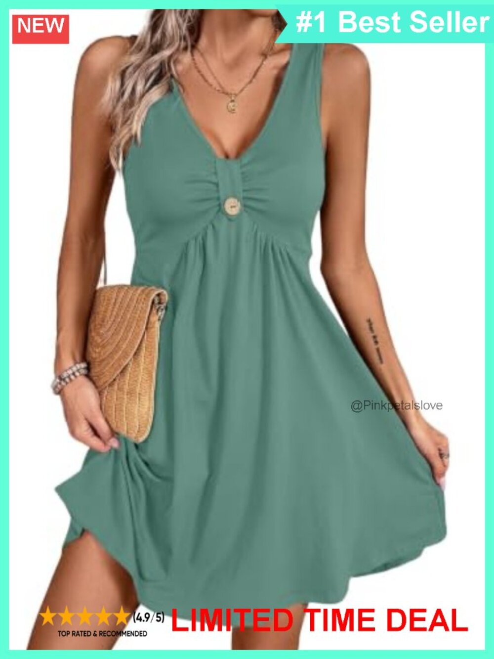 V Neck Sleeveless A-Line Mini Sundress Ruffle Hem Summer Casual
